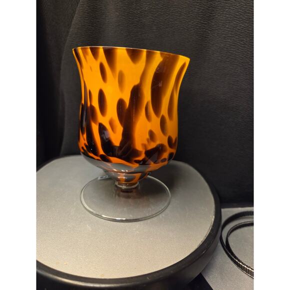 VTG Blown Glass Vase Tortoiseshell Amber Black Spotted 6" Matches Stemware - Picture 2 of 4